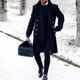 Men's navy long double breasted coat with lapels
