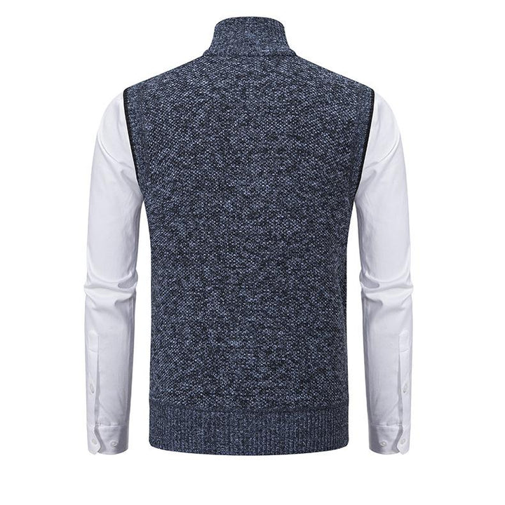 Men's textured sleeveless gilet with stand collar, front zip and zipped pockets