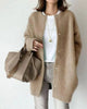 Women's longline button-front cardigan with round neck and long sleeves
