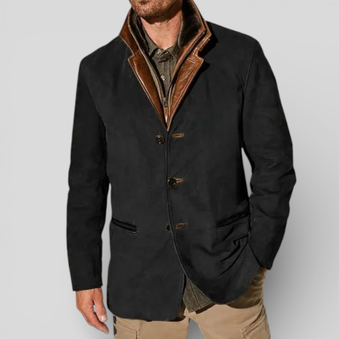 Men's structured lapel coat with button fastening and zipped pockets