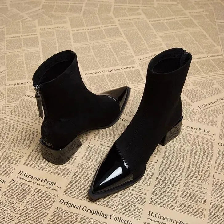 Women's pointed toe block heel ankle boots