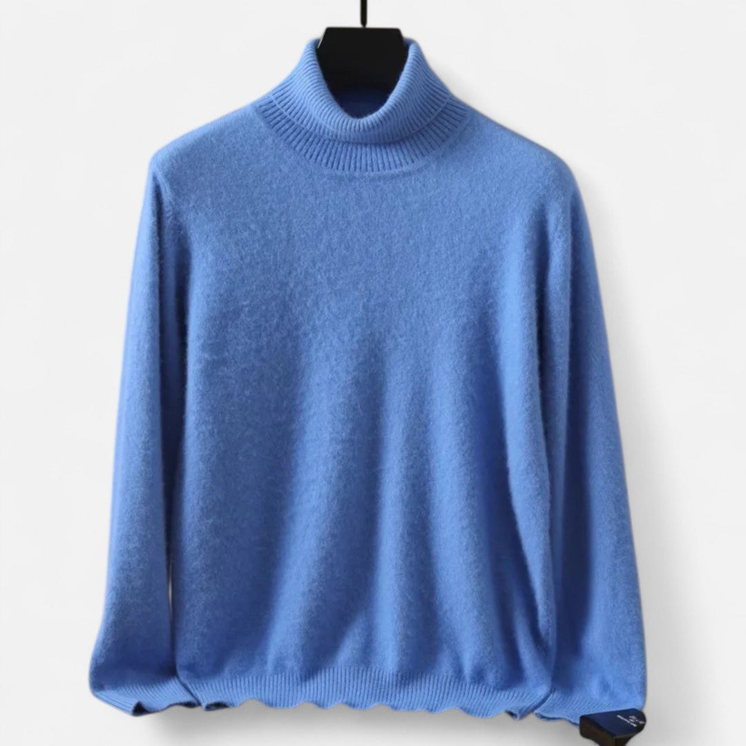 Men's plain long-sleeve roll neck jumper with ribbed trims