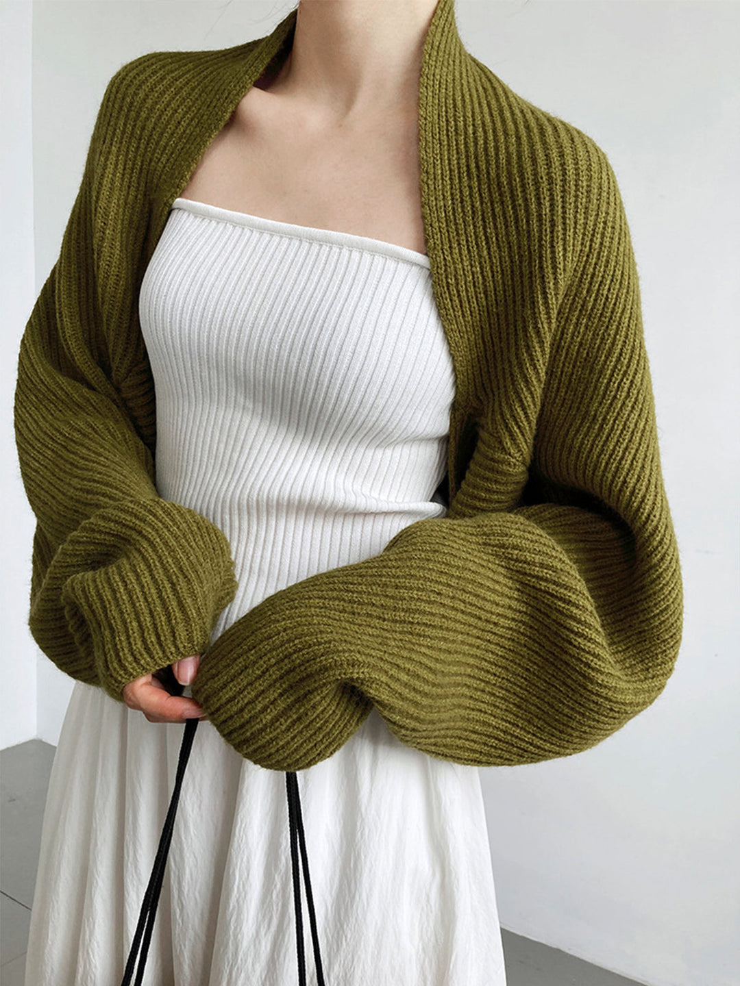 Women's ribbed knit open front bolero cardigan with long sleeves