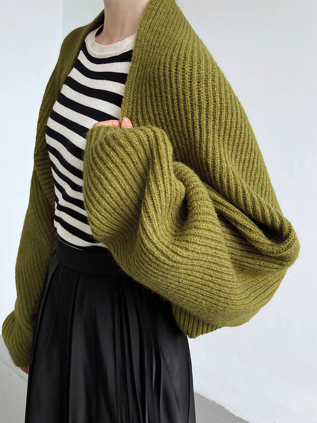 Women's ribbed knit open front bolero cardigan with long sleeves