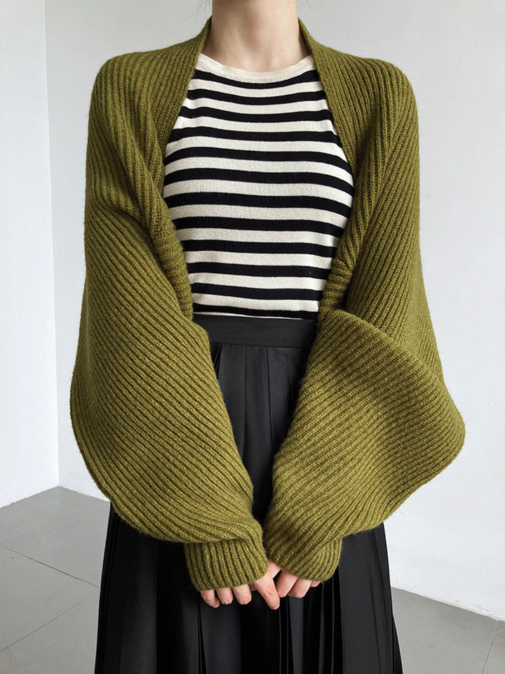 Women's ribbed knit open front bolero cardigan with long sleeves