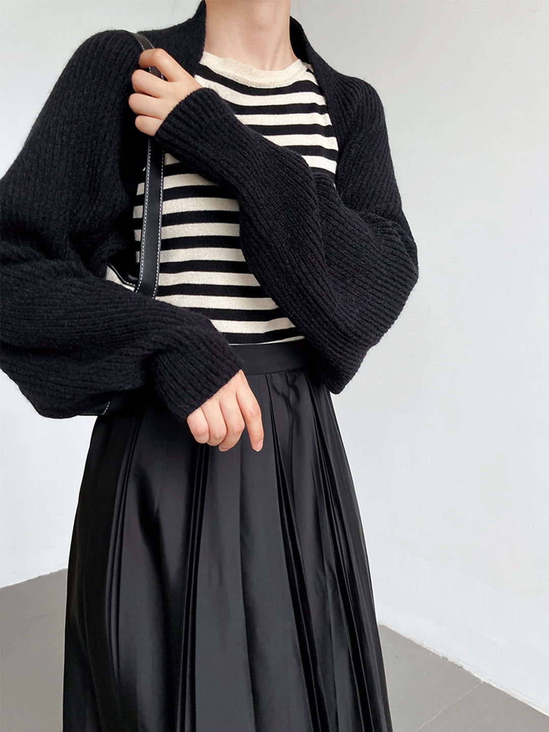 Women's ribbed knit open front bolero cardigan with long sleeves