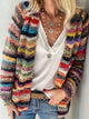 Women's multicoloured striped knitted cardigan with long sleeves and open front