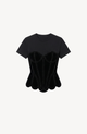 Black short-sleeved T-shirt with a velvet corset-style front panel