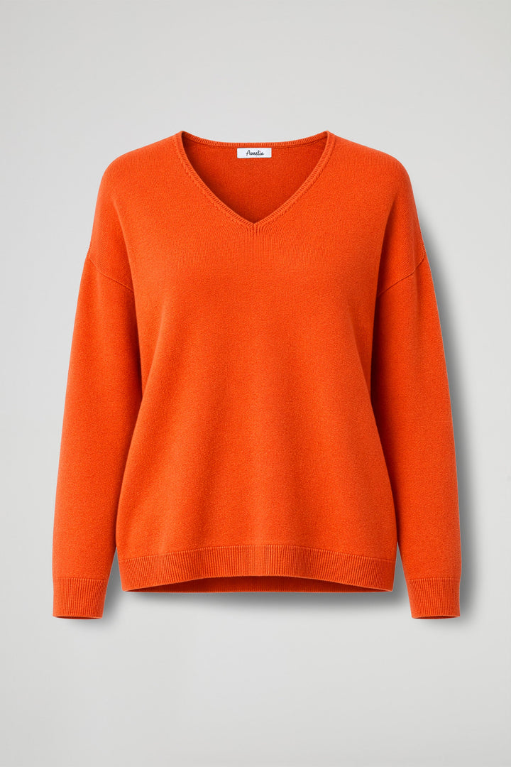 Women's long-sleeve V-neck jumper with ribbed trims