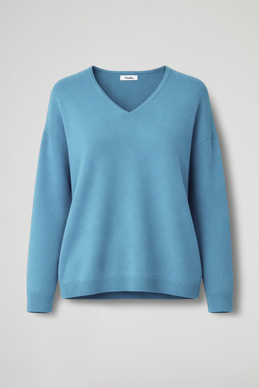 Women's long-sleeve V-neck jumper with ribbed trims