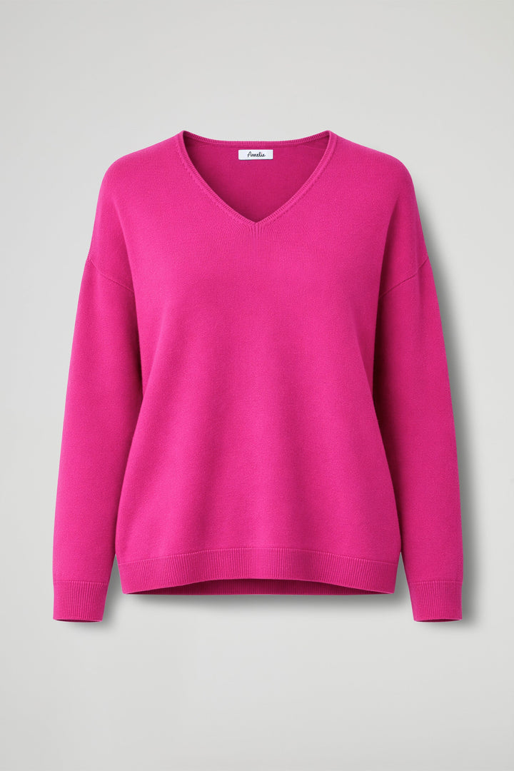 Women's long-sleeve V-neck jumper with ribbed trims