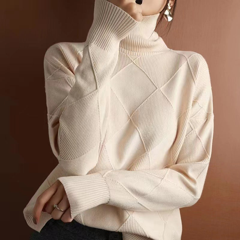 Women's geometric turtleneck jumper with long sleeves and diamond panel detailing