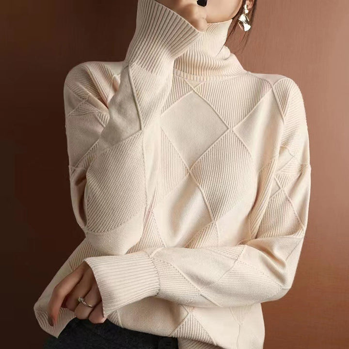 Women's geometric turtleneck jumper with long sleeves and diamond panel detailing