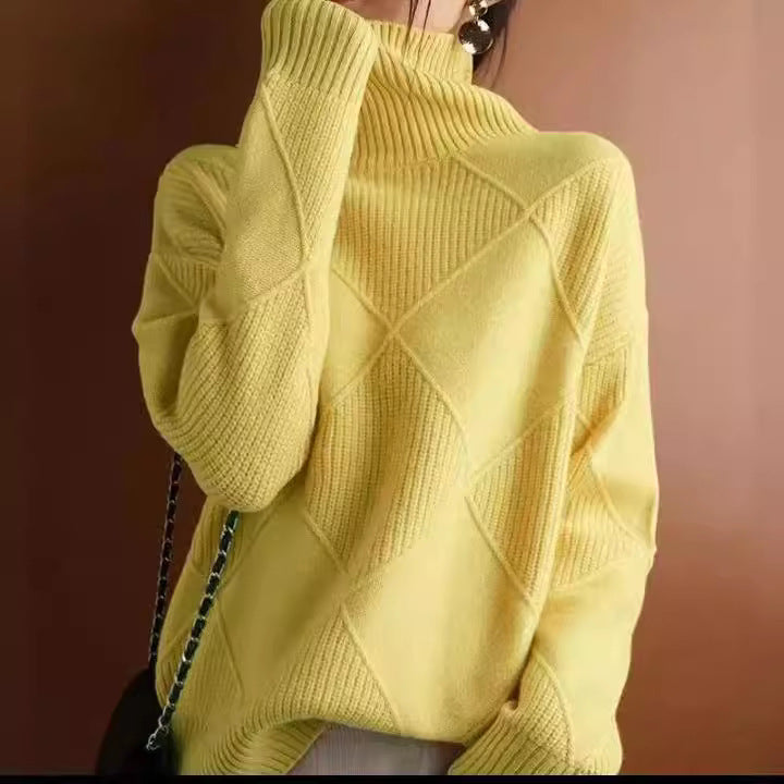 Women's geometric turtleneck jumper with long sleeves and diamond panel detailing
