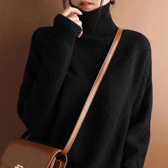 Women's geometric turtleneck jumper with long sleeves and diamond panel detailing