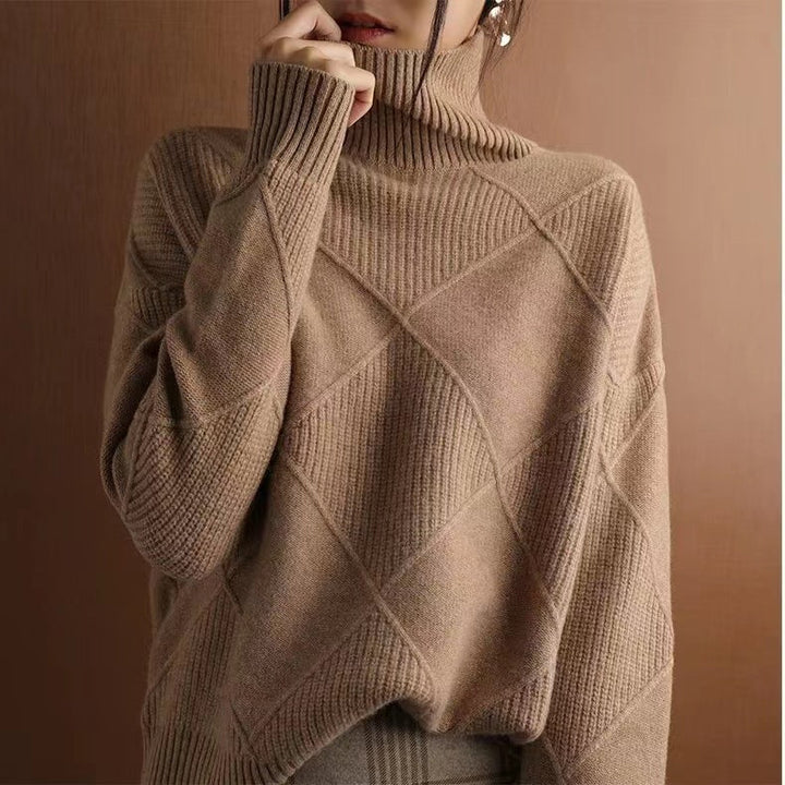 Women's geometric turtleneck jumper with long sleeves and diamond panel detailing