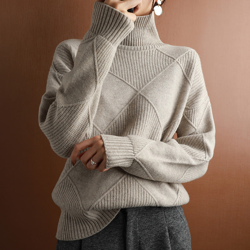 Women's geometric turtleneck jumper with long sleeves and diamond panel detailing