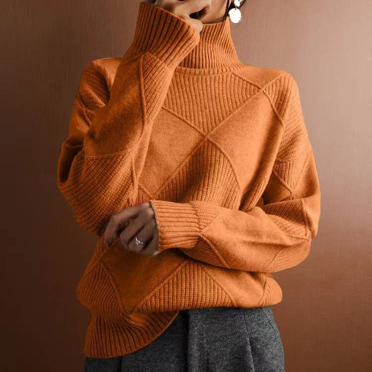 Women's geometric turtleneck jumper with long sleeves and diamond panel detailing