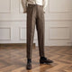 Men's pleated straight leg trousers with turn-up ankle hems