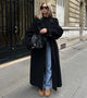 Women's black long oversized coat with wide lapels