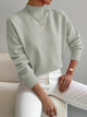 Women's plain mock neck sweater with long sleeves and ribbed trims