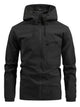 Men's hooded windbreaker jacket with full zip front, chest pocket and long sleeves