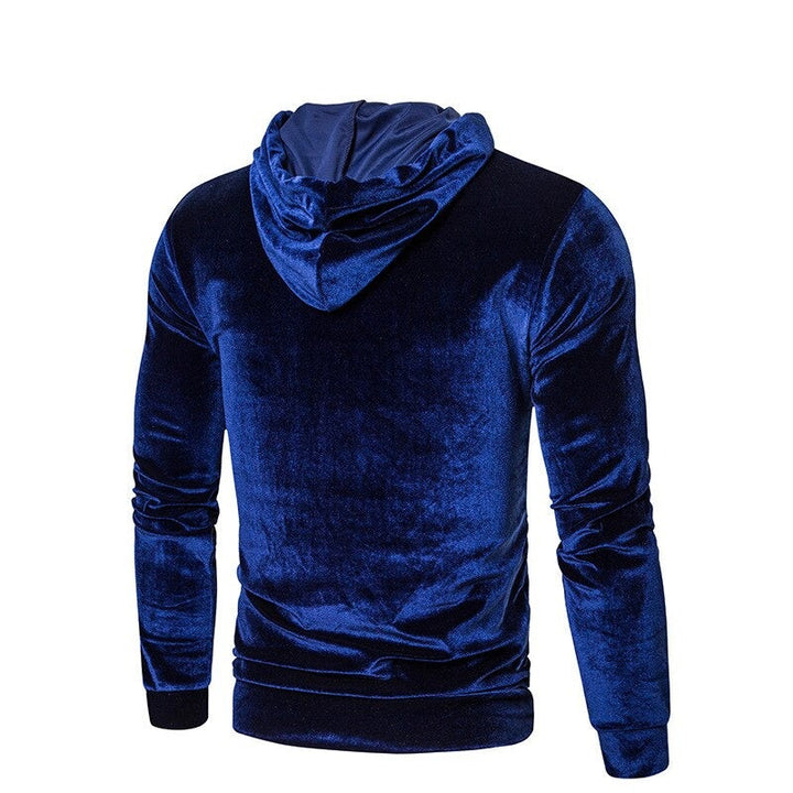 Men's long-sleeve velour hoodie with drawstring hood and kangaroo pocket