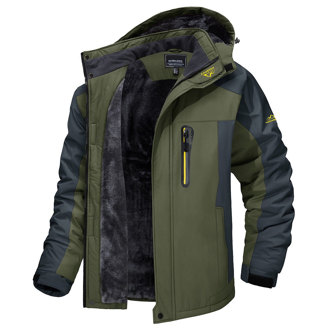 Men's hooded colour-block windbreaker jacket with long sleeves and zipped pockets