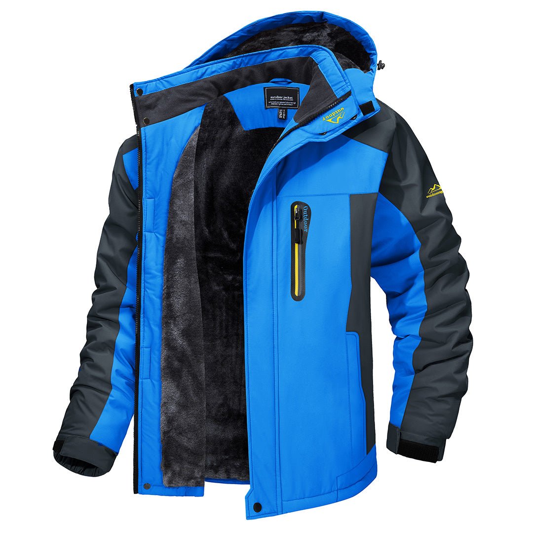 Men's hooded colour-block windbreaker jacket with long sleeves and zipped pockets