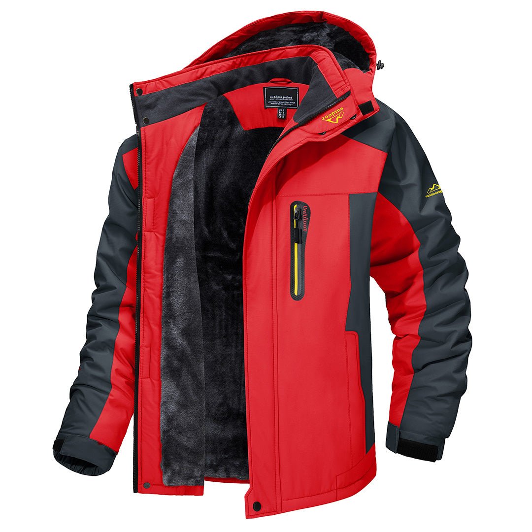 Men's hooded colour-block windbreaker jacket with long sleeves and zipped pockets