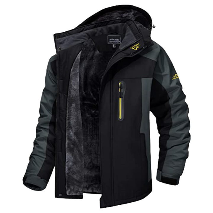 Men's hooded colour-block windbreaker jacket with long sleeves and zipped pockets