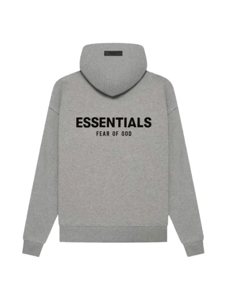 Men's oversized pullover hoodie with hood, long sleeves and front Essentials graphic text
