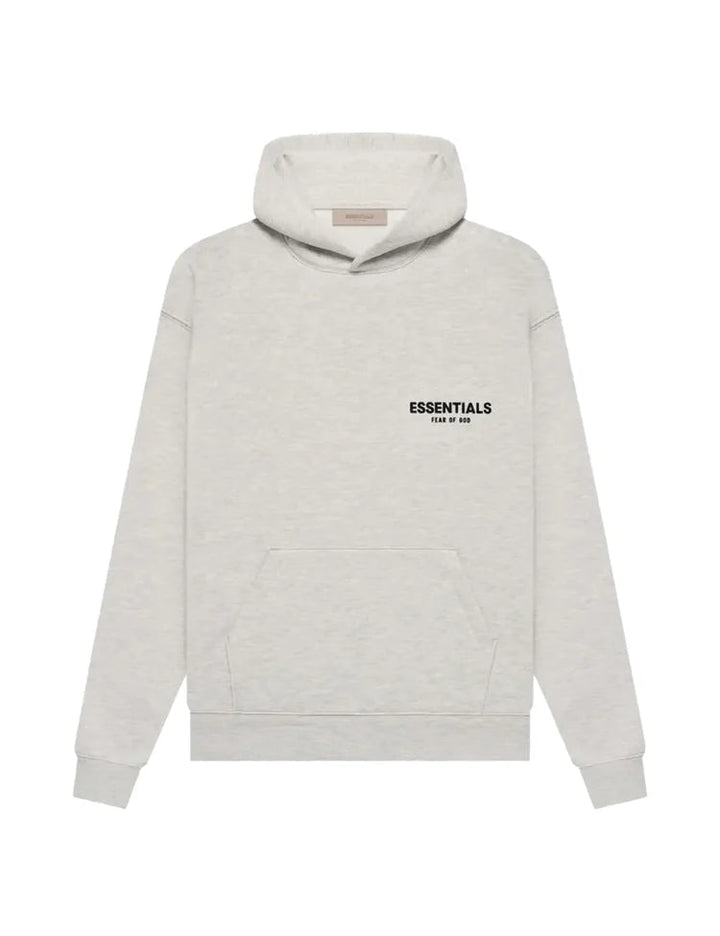 Men's oversized pullover hoodie with hood, long sleeves and front Essentials graphic text