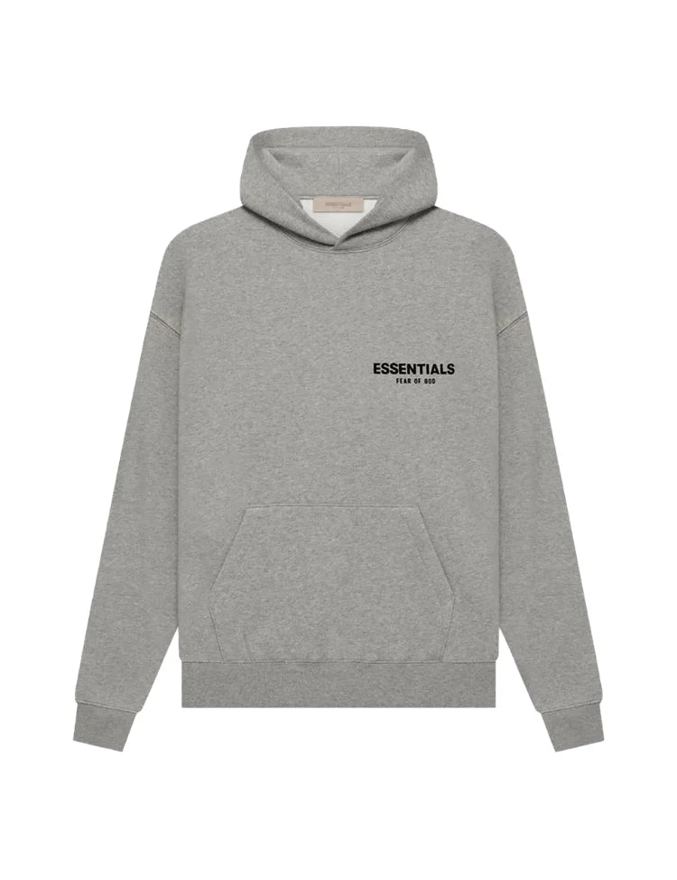 Men's oversized pullover hoodie with hood, long sleeves and front Essentials graphic text