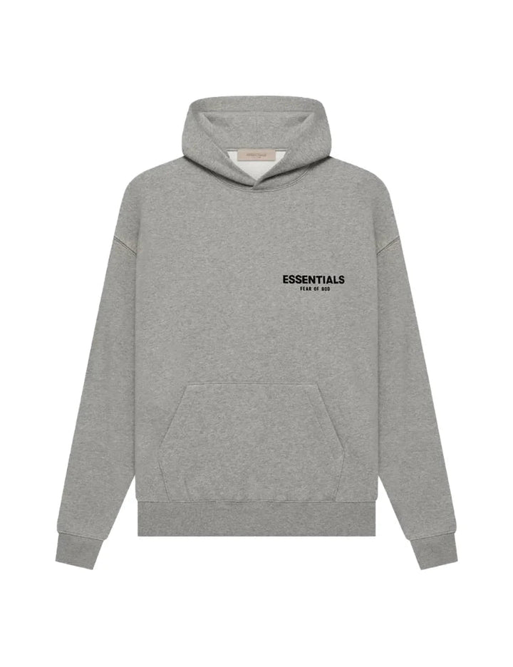 Men's oversized pullover hoodie with hood, long sleeves and front Essentials graphic text