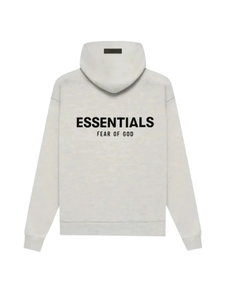 Men's oversized pullover hoodie with hood, long sleeves and front Essentials graphic text