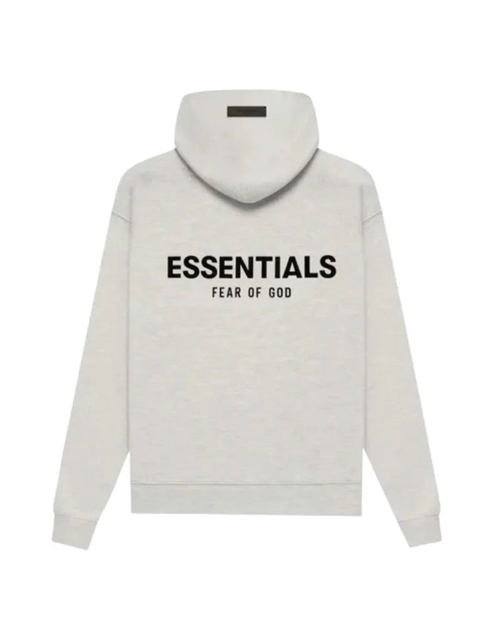 Men's oversized pullover hoodie with hood, long sleeves and front Essentials graphic text