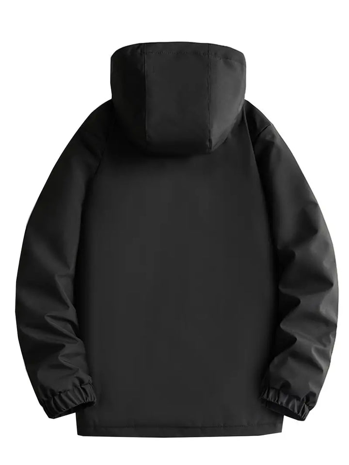 Men's hooded padded parka coat with utility pockets and long sleeves