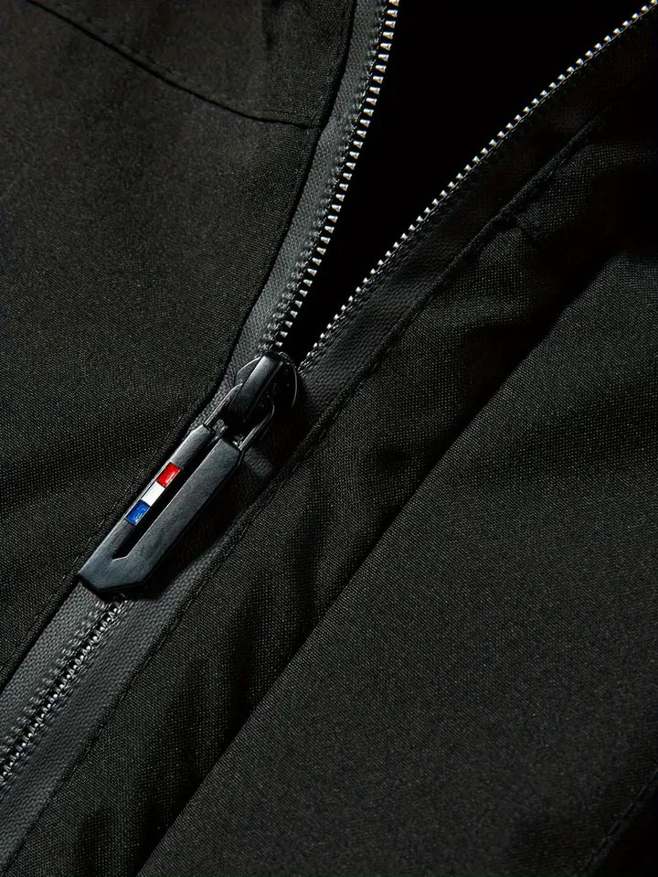 Men's hooded padded parka coat with utility pockets and long sleeves