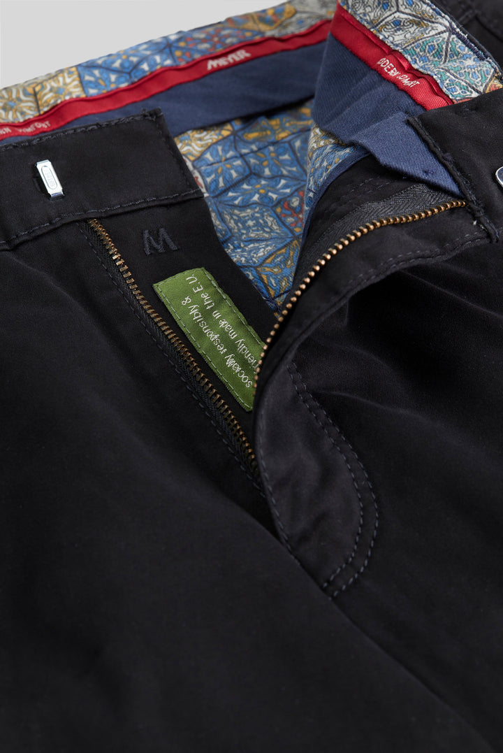 Men's straight leg trousers with five-pocket styling and belt loops