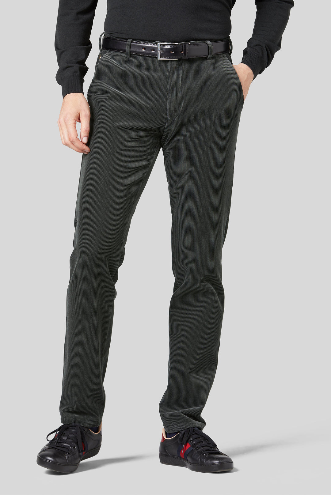 Men's straight leg corduroy trousers with belt loops and front pockets