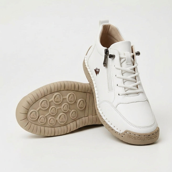 Women's lace-up trainers with side zip and flat textured sole