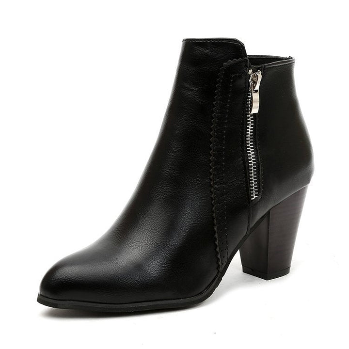 Women's heeled ankle boots with side zipper and almond toe