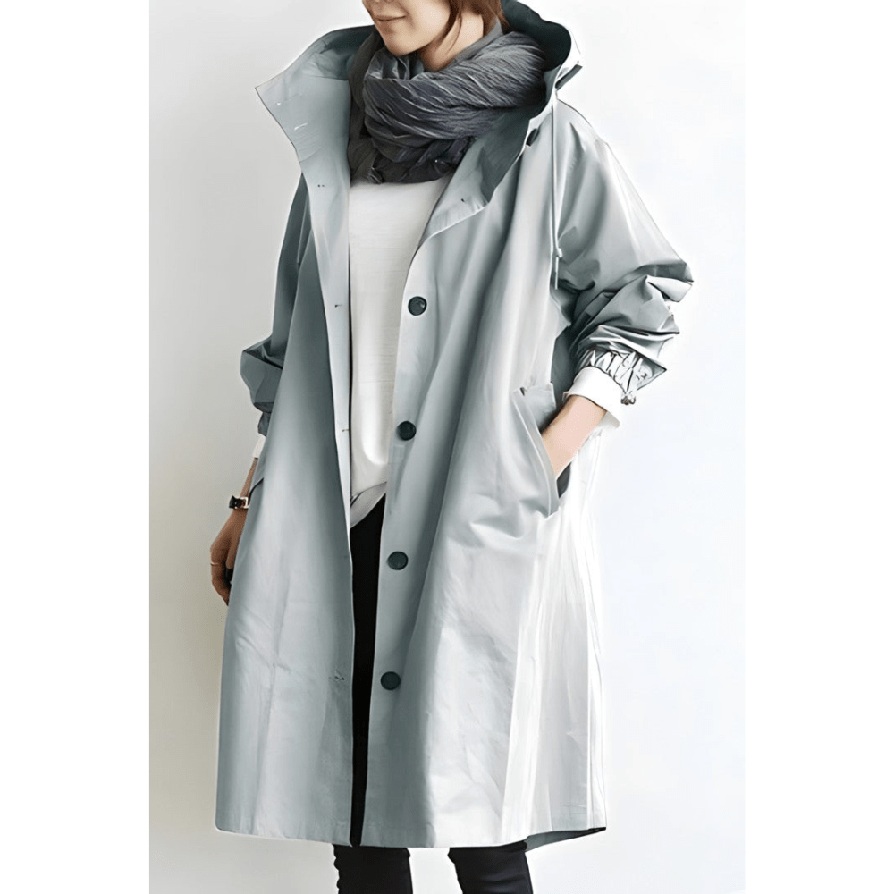 Women's oversized hooded longline coat with button front