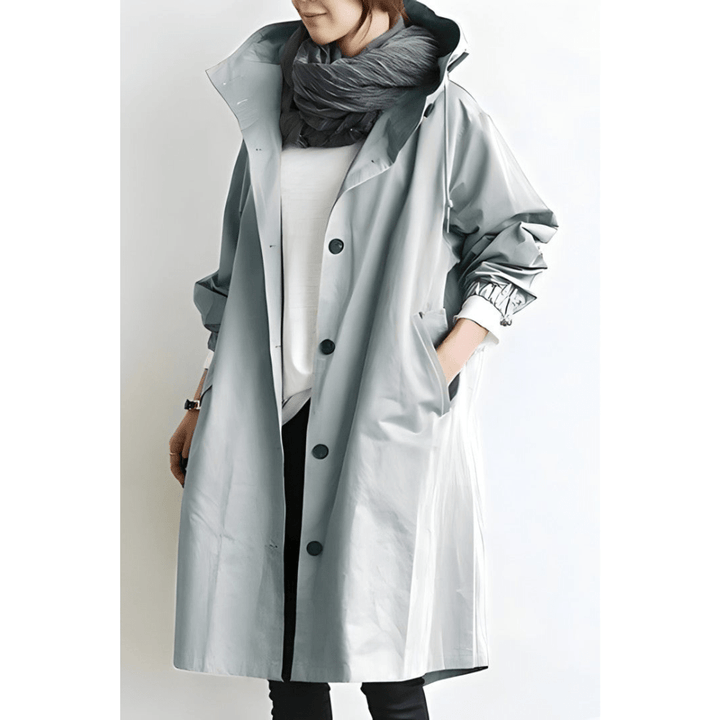 Women's oversized hooded longline coat with button front