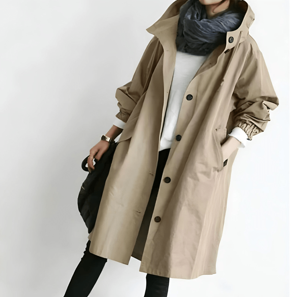 Women's oversized hooded longline coat with button front