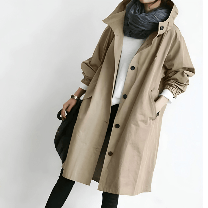 Women's oversized hooded longline coat with button front