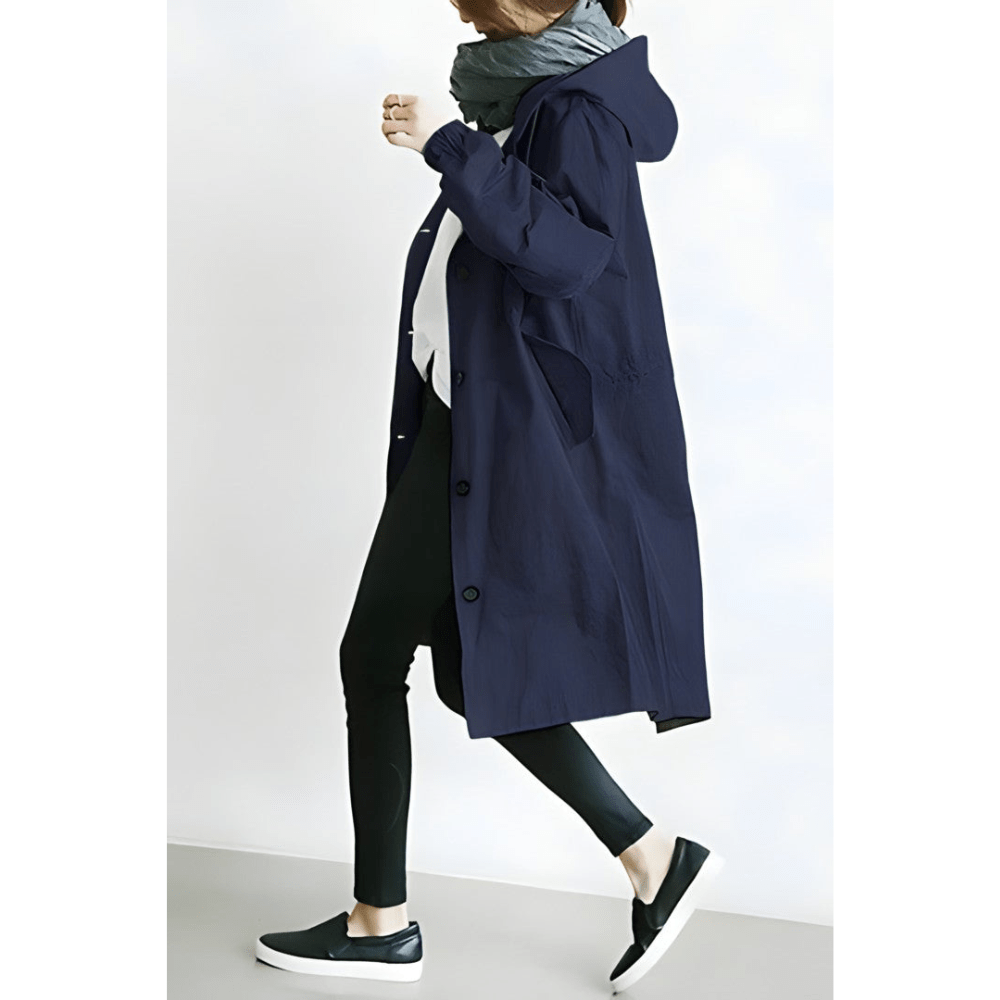 Women's oversized hooded longline coat with button front