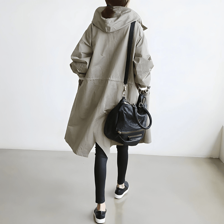 Women's oversized hooded longline coat with button front