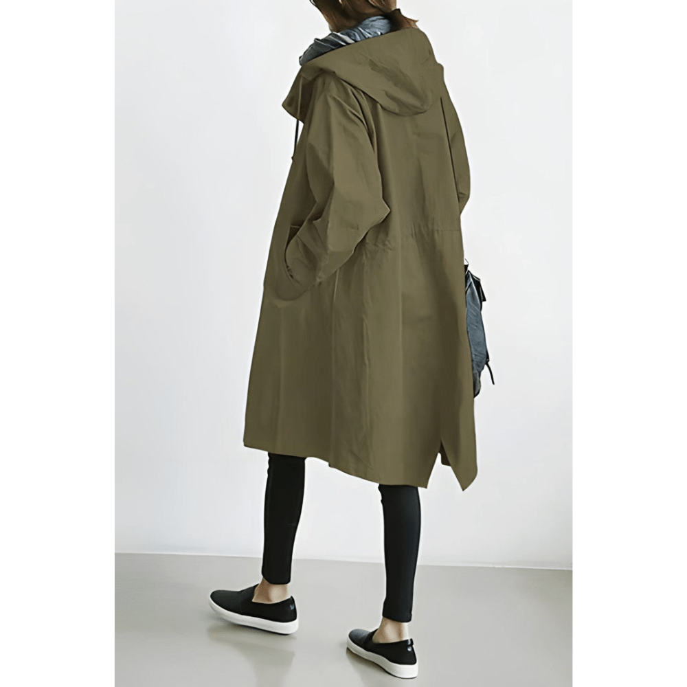 Women's oversized hooded longline coat with button front